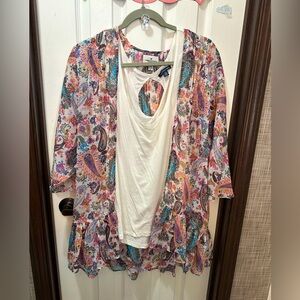 AMERICAN EAGLE Floral RUFFLE KIMONO W/matching tank LARGE EEUC!